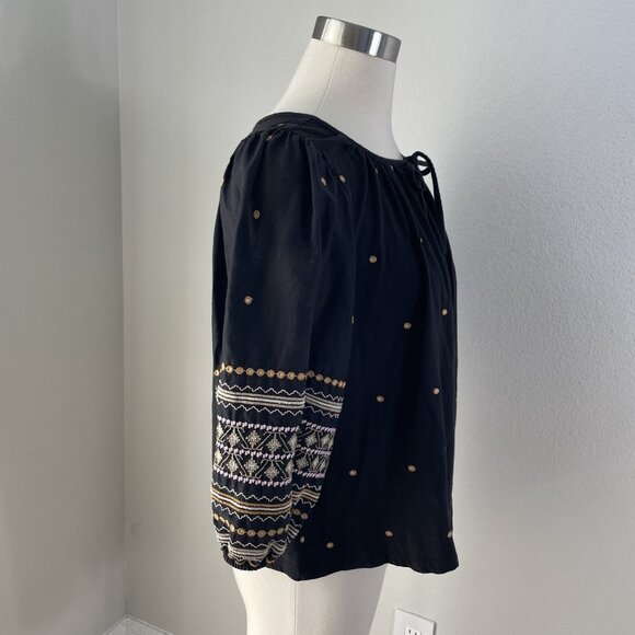 Pilcro Blouse Womens Medium Black Embroidered Peasant Boho Top Long Sleeve MP - Picture 4 of 11